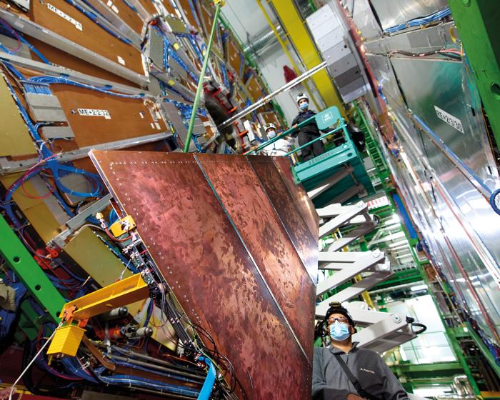 The installation of a prototype GEM (gas electron multiplier) forward-muon detector in 2021. Credit: CERN-PHOTO-202111-168-5